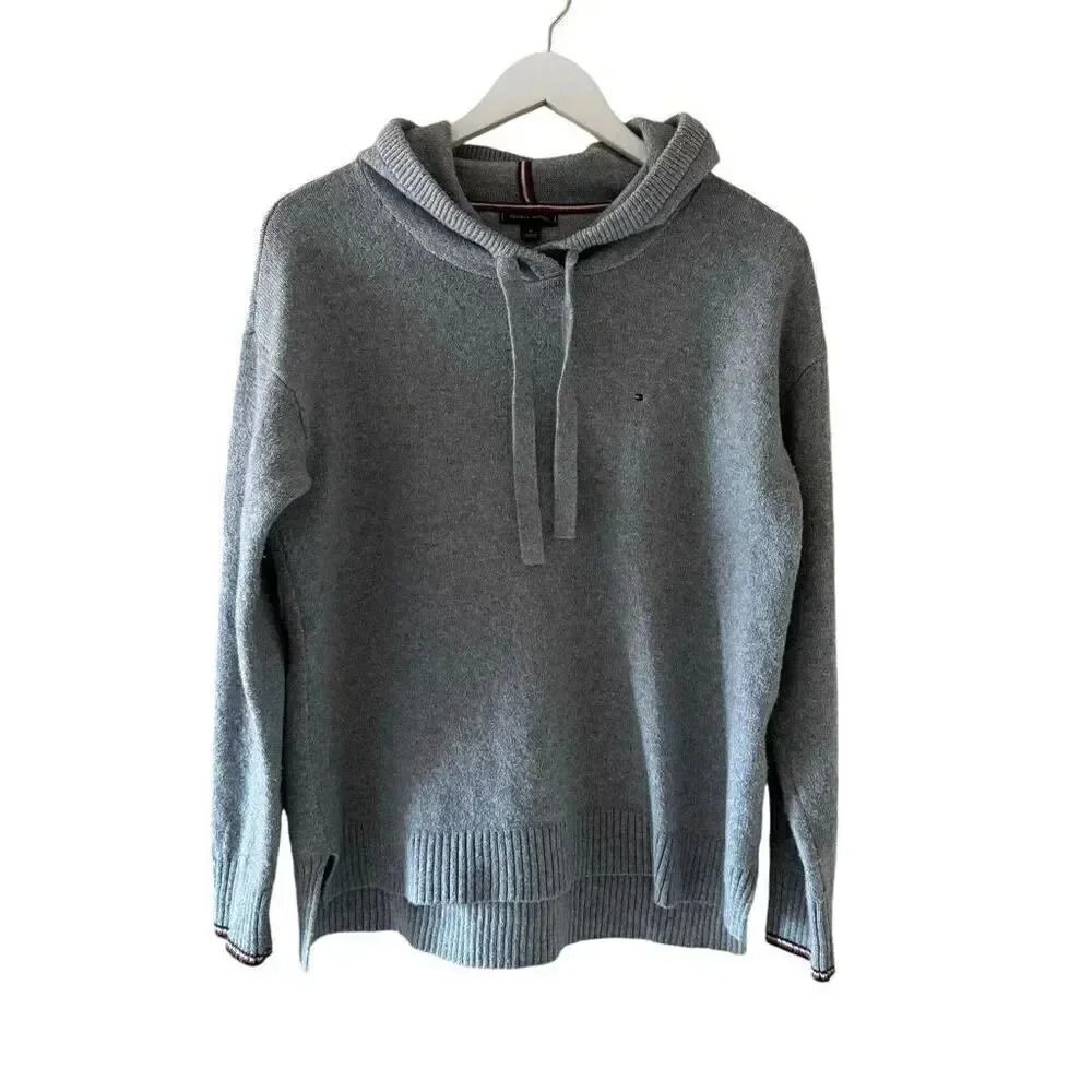 Tommy Hilfiger Knit Hoodie Cotton Elastane Long Sleeves Cozy Sweater SZ M #2249